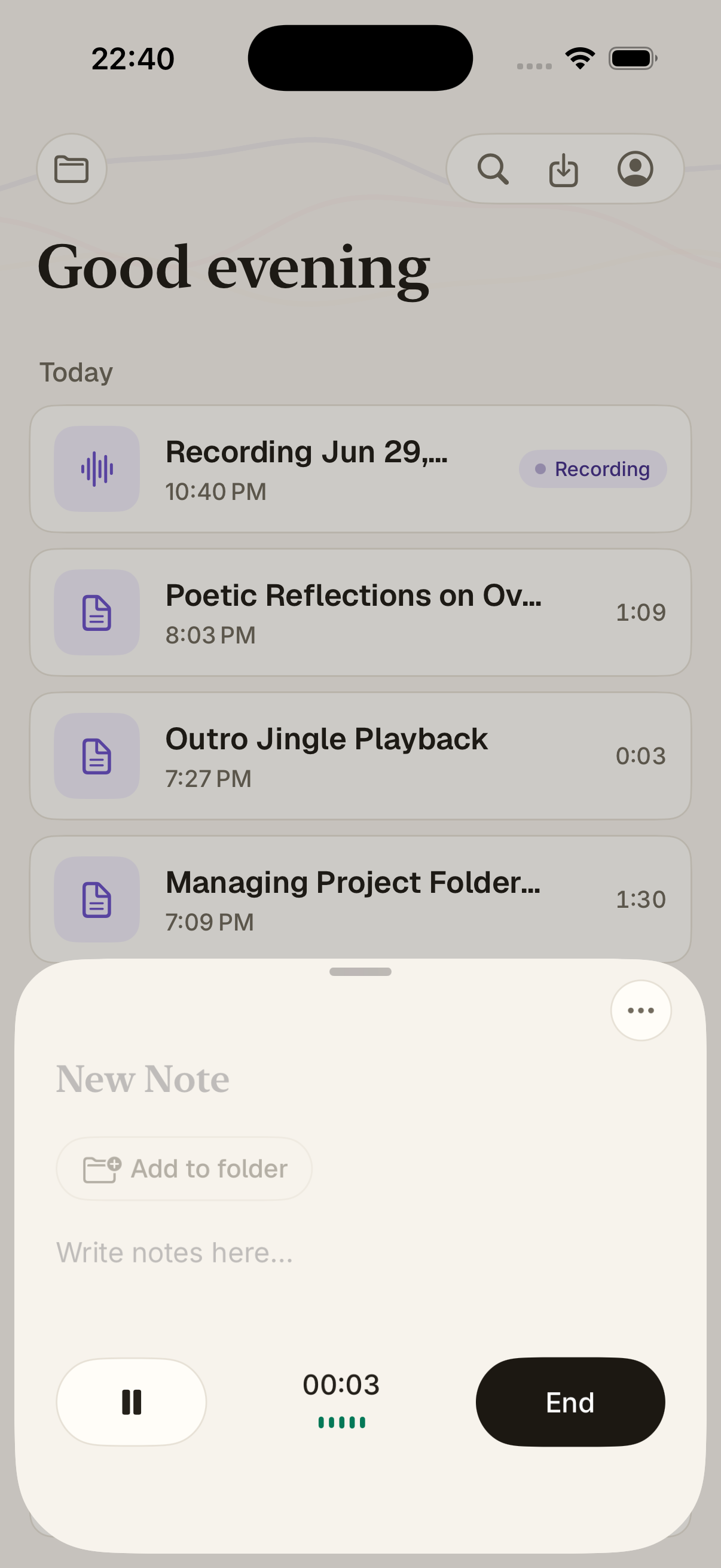 Canto — recording a note with live notes